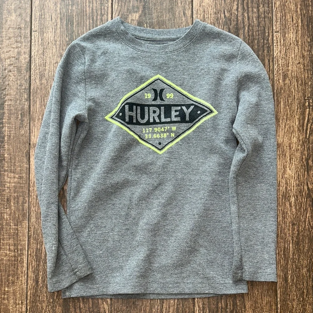 Hurley Boys Gray Long Sleeve Shirt Logo Tee Size 7/8 Youth Graphic Top - Picture 1 of 4